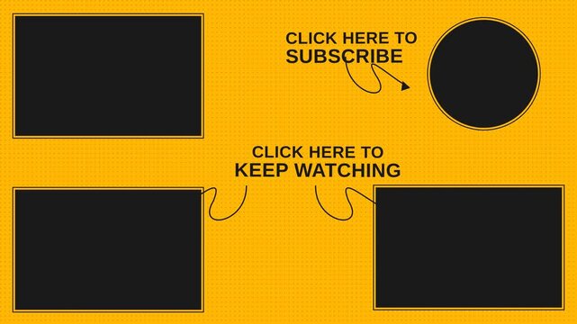 YouTube end screen template showing subscribe and next video calls to action with yellow background and black geometric elements for social media marketing and channel promotion