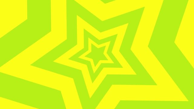 Hypnotic yellow stars zooming in a seamless loop animation on a vibrant lime green background in a retro pop art style for a groovy psychedelic and energetic video backdrop