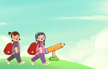Back to school poster, colorful flat design.