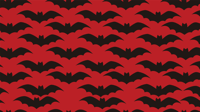 Red background with repeating black bat silhouettes halloween seamless silhouette repeating illustration seasonal creature wallpaper backdrop decorative mysterious wildlife stylized
