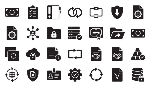 Digital technology and data security icon collection for business software