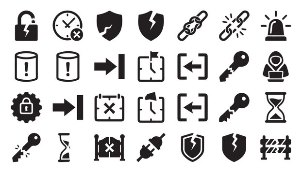 System alert and security warning icon collection for digital interfaces