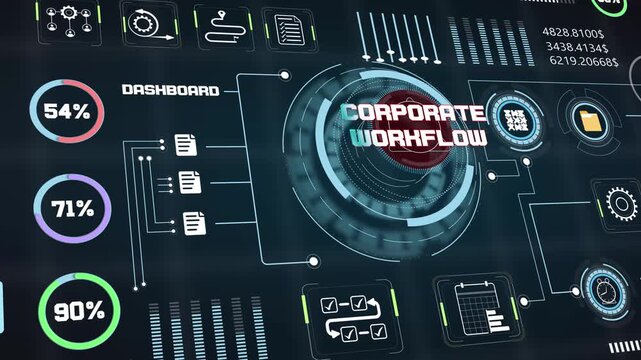 Innovative business process tracking system monitoring corporate workflow parameters along with futuristic financial analytics loops