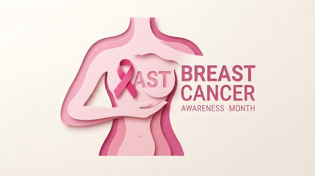 Breast cancer awareness month pink ribbon illustration for support and education