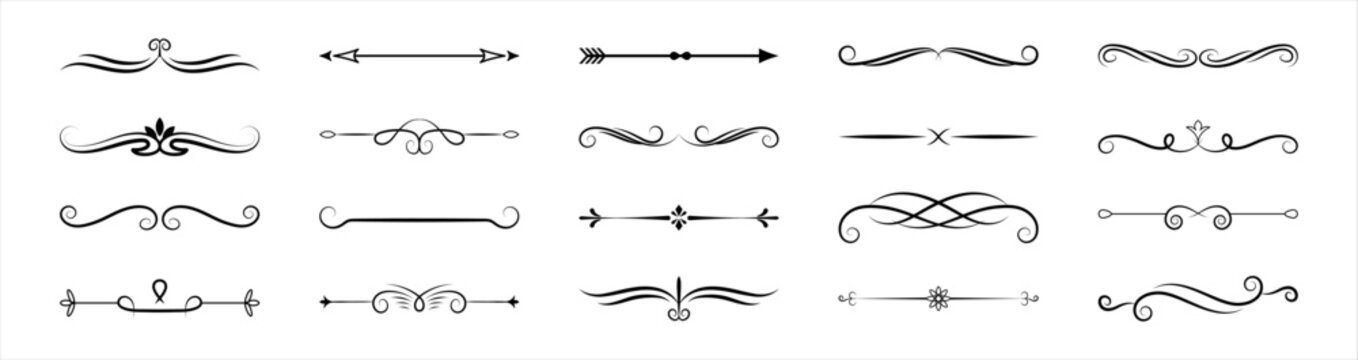 Vintage Ornament Divider Collection. Elegant Flourish Lines and Decorative Border Vector Illustration
