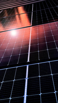 Solar Panels with Warm Sun with lens flare Reflection Renewable Energy Background