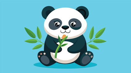 Adorable cartoon panda bear holding green bamboo with wildlife adorable character illustration friendly background environment conservation portrait cheerful creature herbivore © puza