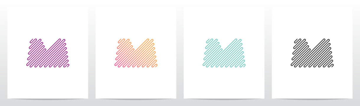 Single Lines Diagonal Sine Waves Frequency Shape Letter Initial Logo Design M