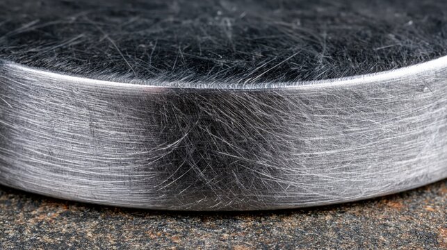 Metal disc with scratches and hair fibers on concrete