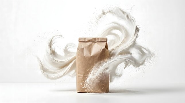 Brown paper flour bag with dynamic powder explosion