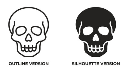 Obraz premium Skull Icon Set: A set of two skull icons, one as an outline and the other as a silhouette, symbolizing danger, mortality, or a warning.