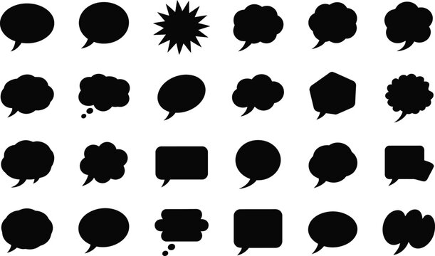 Variety of blank speech bubbles and thought clouds silhouette collection with dialogue communication silhouette template isolated collection expression conversation thinking monochrome