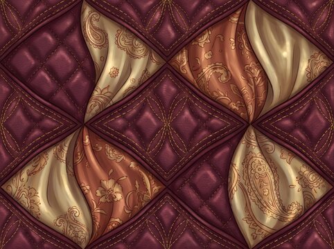 Luxury Quilted Leather and Paisley Fabric Pattern