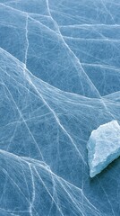 Naklejka premium Fractured ice sheet with floating ice fragment on frozen lake
