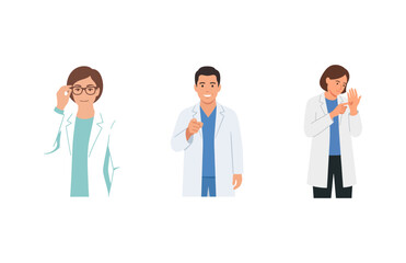 Fototapeta premium Three Professional Healthcare Workers Performing Medical Procedures and Routine Office Tasks in a Clinic Setting