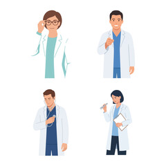 Fototapeta premium Set of diverse medical professionals including doctors and health specialists in white coats for healthcare concepts