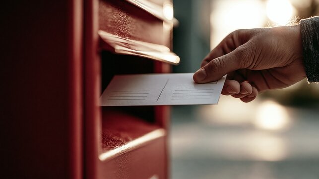 Guy just received a modern postcard from the postbox during a bright afternoon