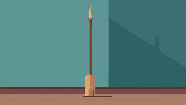 Minimalist graphic of a tall cleaning broom standing against a wall with cleaning housework sweeping household equipment bristles minimalist illustration domestic maintenance supplies
