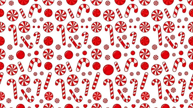 Seamless pattern of red and white striped peppermint candies