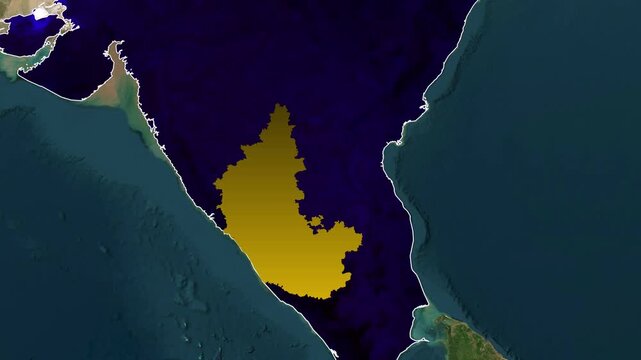 India Karnataka State Location Reveal Animation Featuring Clean Boundary Emphasis and Cinematic Zoom Motion for Professional Productions