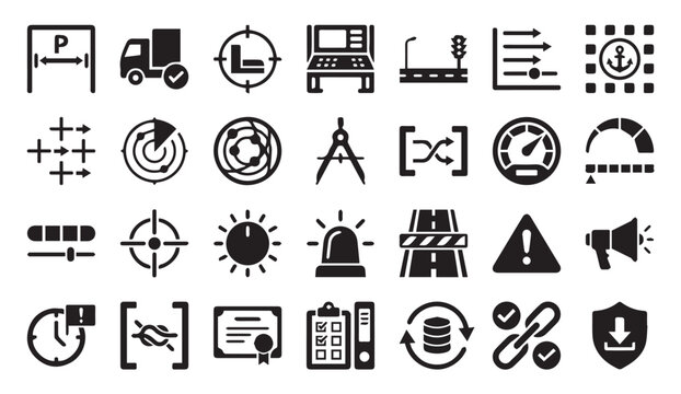 Technical engineering and logistics management glyph icons with engineering