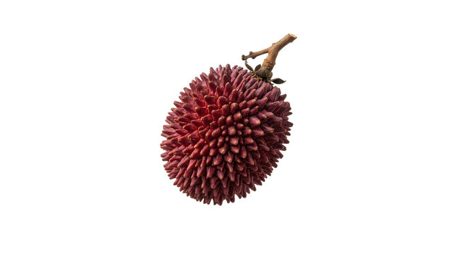 Fresh Red Pulasan Exotic Tropical Fruit Isolated on White Background with Detailed Spiky Skin and Natural Small Stem