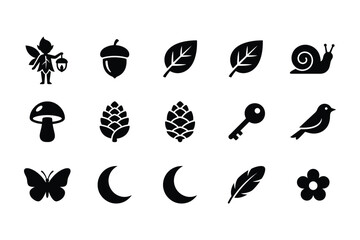 Fototapeta premium Black silhouettes of various nature icons.