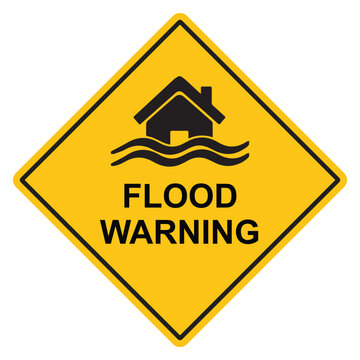 flood wearing zone warning sign on yellow triangle board Victor Art Illustrations