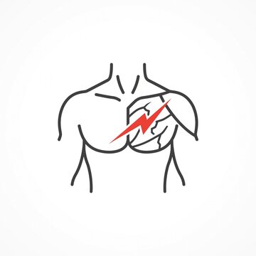 Medical icon illustrating a pectoral muscle tear or chest injury, symbolizing muscle rupture, strain, and thoracic wall trauma.