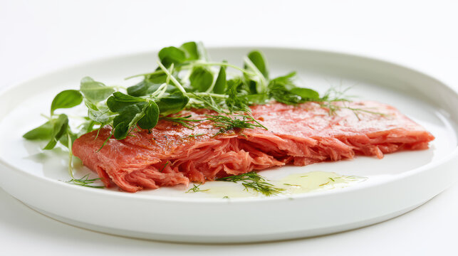 transparent plant-based salmon fillet, flaky and vibrant