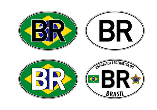Brazil, oval international vehicle registration code license plate car sticker, vector illustration