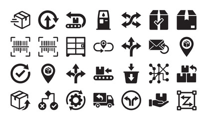 Fototapeta premium Shipping logistics and warehouse supply chain management icons with shipping