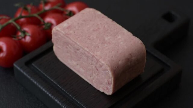 Canned spiced ham slices for holiday sandwiches. Ham slices as a food background for your design