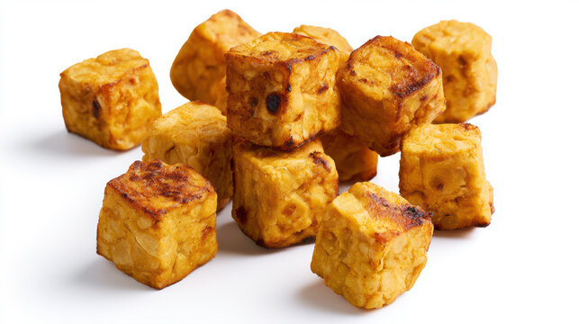 transparent background pan-seared lupini bean tempeh cubes