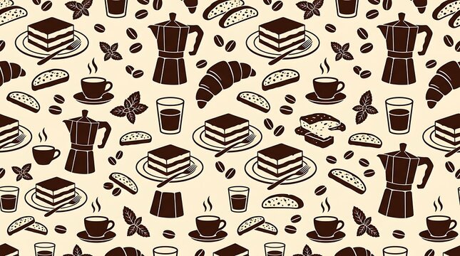 Seamless coffee and breakfast pastry pattern background