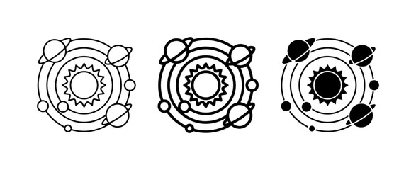 Solar System Icons, Planetary Orbits, Celestial Bodies, Astronomy Graphics, Space Exploration Vector Set © Sohana