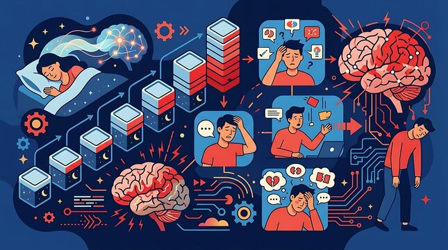 Conceptual infographic of sleep deprivation and mental health stress