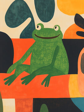 Charming frog in colorful abstract style illustration