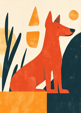 Minimalist poster featuring an abstract dog illustration