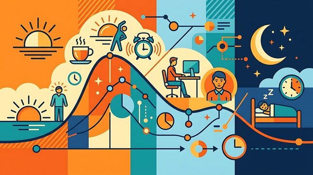 Infographic of daily productivity cycle and circadian rhythm routine
