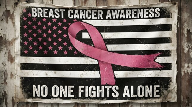 Breast cancer awareness month pink ribbon on american flag support hope