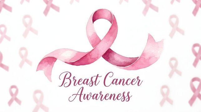 Breast cancer awareness month pink ribbon watercolor illustration for support fundraising