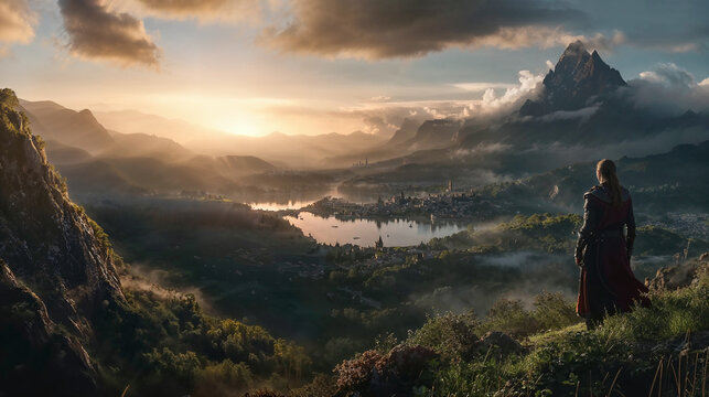 Breathtaking Fantasy Landscape with Mountain and Lake View