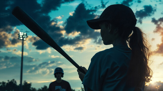 Silhouette of a Baseball Player at Sunset on the Field