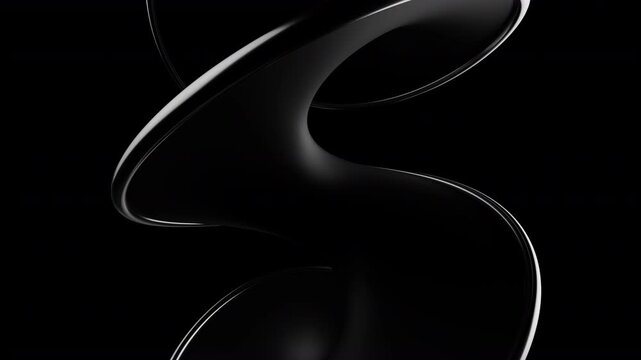 Minimalist dark mode motion graphic template. Looping animation of glossy black twisted geometry. 3d rendering not AI