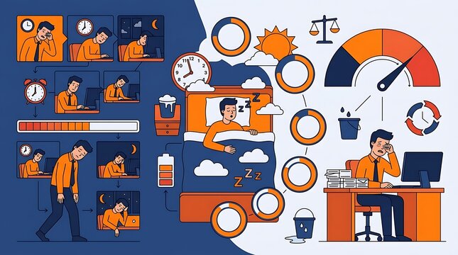 Infographic showing burnout and sleep impact on work performance
