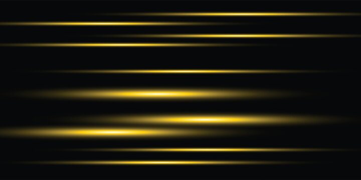 golden and yellow neon light movement lines, speed lines on a black background, background for banners and presentations, vector image