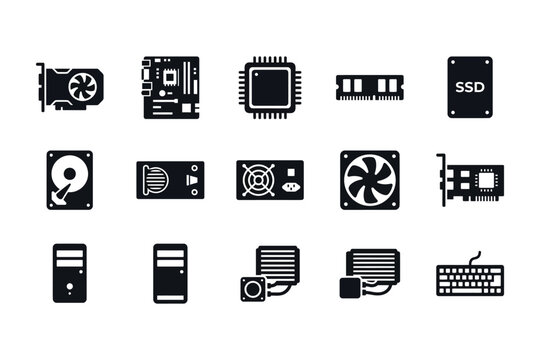 Computer hardware icons on screen.