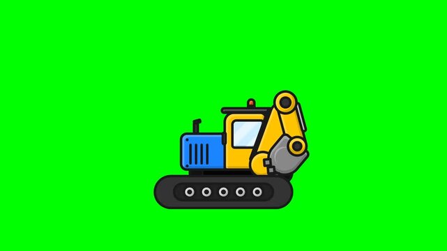 Cartoon Excavator Illustration on Green Screen Heavy Machinery Digger Construction Equipment Animation for Industrial Content