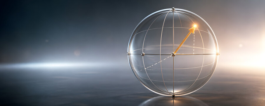 Translucent Bloch Sphere With Amber Quantum State Arrow